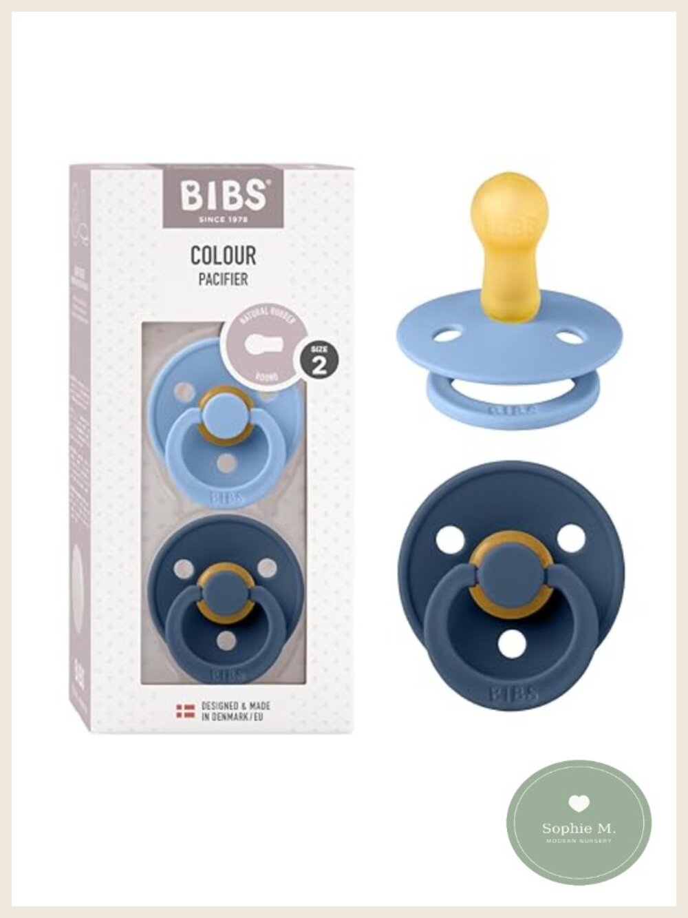 Natural Rubber Baby Pacifiers Round Nipple BPA-Free Set of 2 Soothers 6+ Months